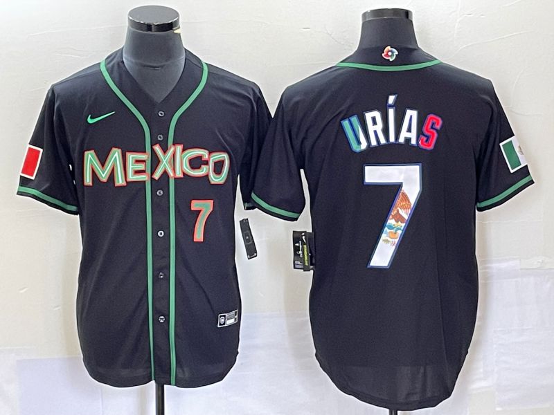Men 2023 World Cub Mexico 7 Urias Black white Nike MLB Jersey4
